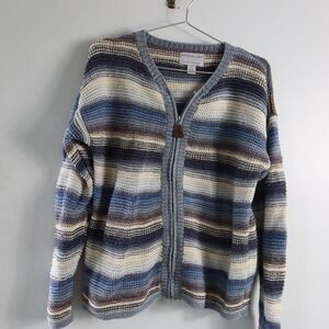 Northern Isle Knitted Sweater Womens Fall Winter Zip Up Stripped